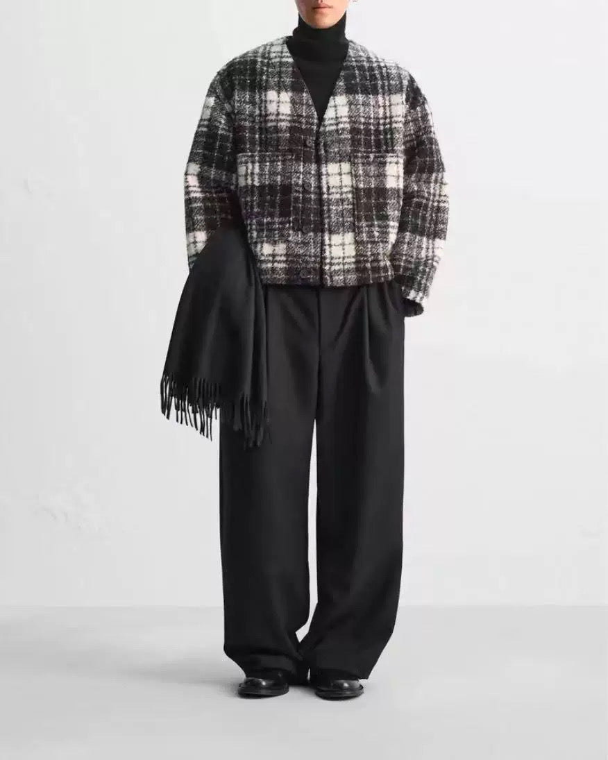 V Neck Flannel Jacket
