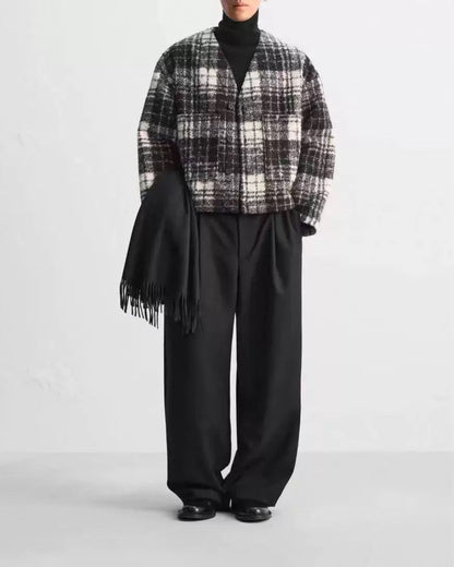 V Neck Flannel Jacket